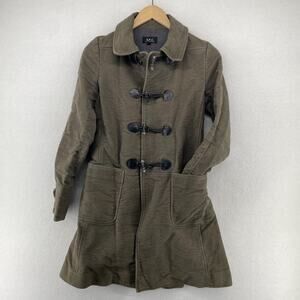 APC Jacket Womens 36 Cotton Moleskin Velvet Duffle Coat Toggle Green Brown